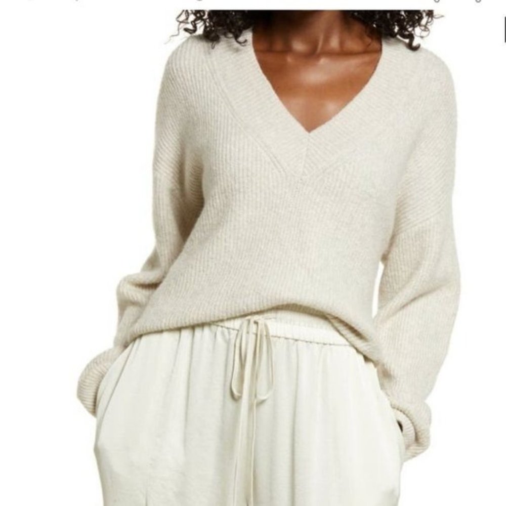 RDI Womens Pearl Essence V Neck Sweater Off White Oversized Tunic size Medium